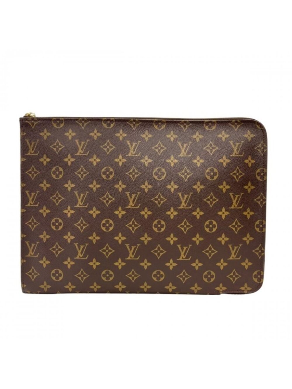 Louis Vuitton Clutch Monogram Poche Document Second Canvas Brown Gold